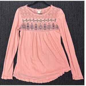Sundance Pink Long Sleeve Top Embroidered Womens Size Small